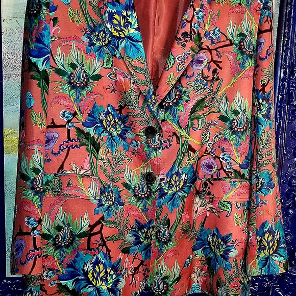 H&M pink flower print boyfriend blazer size 12